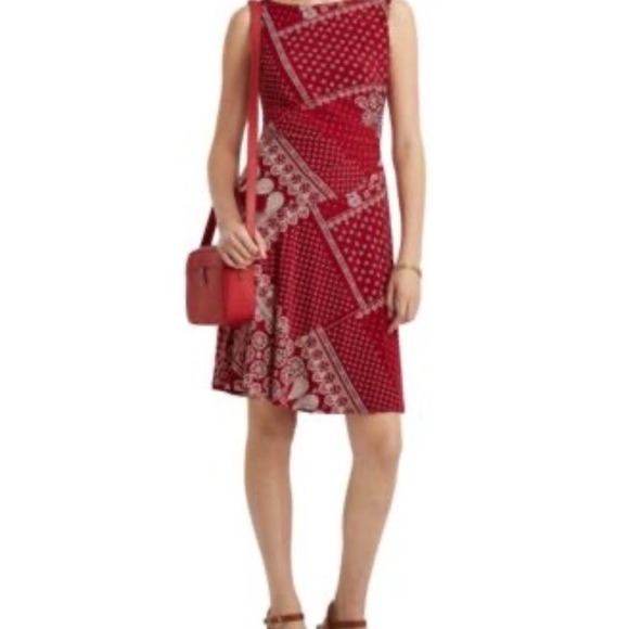 Lauren Ralph Lauren LRL Dress Womens 6 Red Bandana Faux Wrap Jersey Sleeveless - Picture 2 of 12